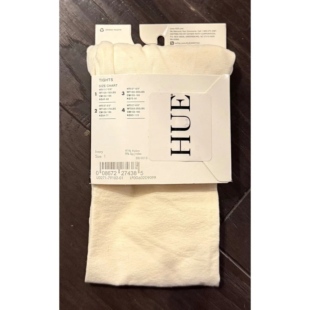 HUE Womens Size 1 Tights Ivory Ultra Opaque Control Top Hosiery DD1013 NEW